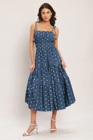 Nautical Dot Denim Midi Dress
