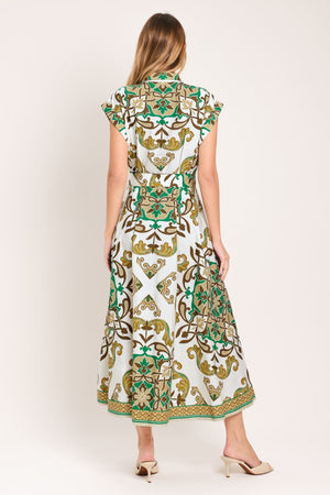 Emerald Ornate Woven Midi Shirt Dress