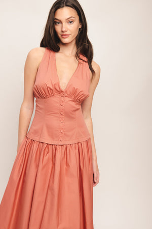 SUNSET MUSE WOVEN MIDI DRESS