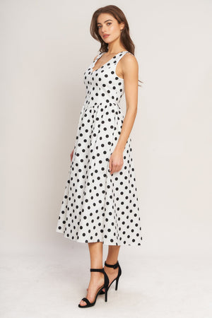 Vintage Whisper Polka Woven Midi Dress