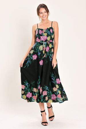 Shadow Floral Woven Midi Dress