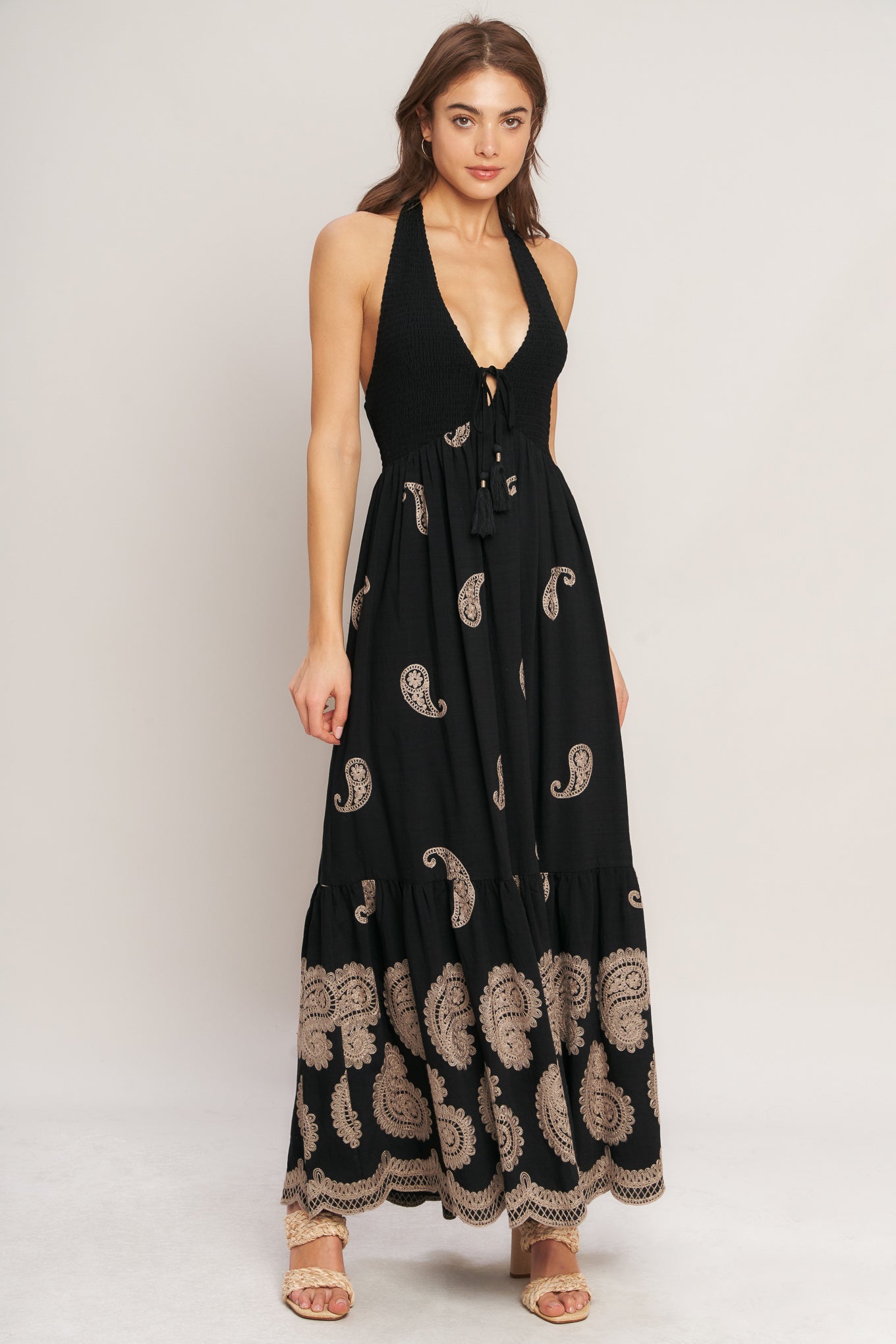 Midnight Charm Woven Midi Dress