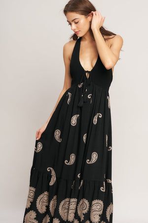 Midnight Charm Woven Midi Dress