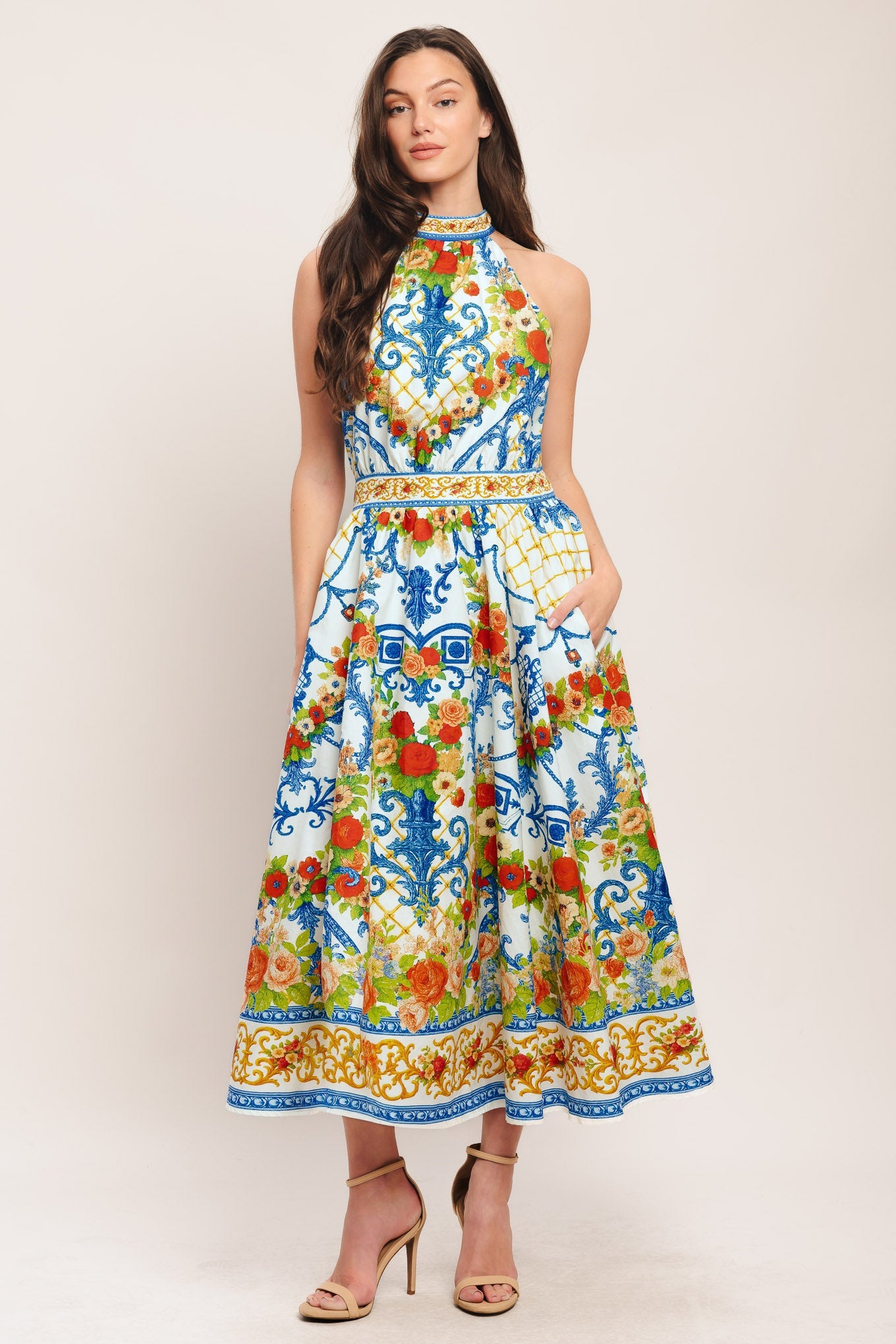 CERAMIC FLORA WOVEN MIDI DRESS