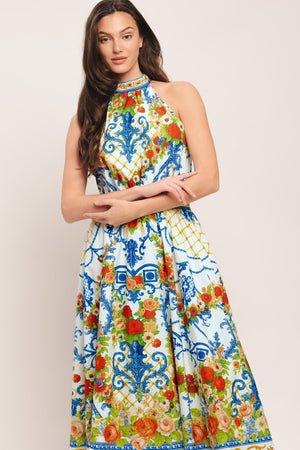 CERAMIC FLORA WOVEN MIDI DRESS