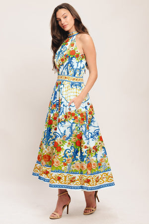 CERAMIC FLORA WOVEN MIDI DRESS