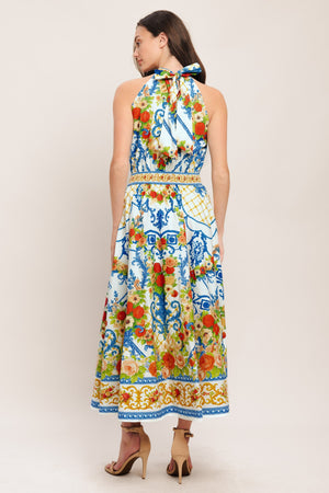 CERAMIC FLORA WOVEN MIDI DRESS