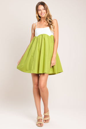 Playful Lime Woven Mini Dress