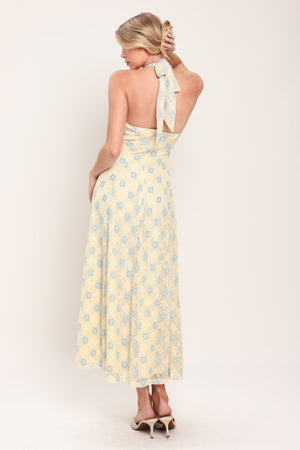 Delicate Bloom Halter Woven Lace Midi Dress