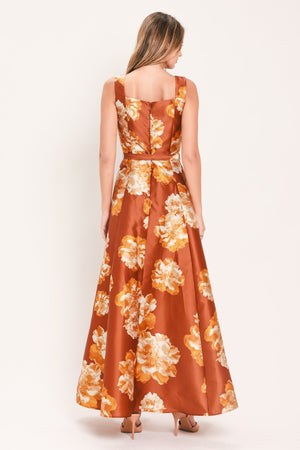 FIRESIDE FLORAL REVERIE WOVEN MAXI DRESS