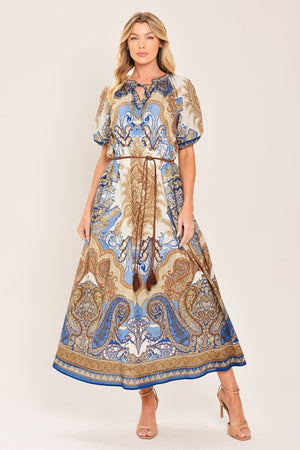 BAROQUE PAISLEY WOVEN MIDI DRESS