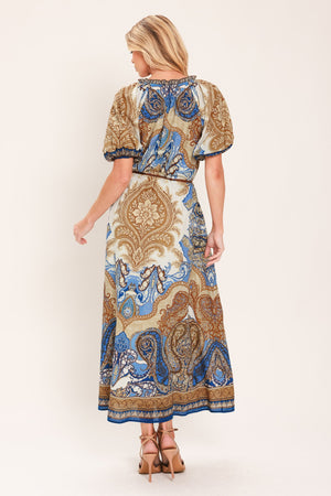 BAROQUE PAISLEY WOVEN MIDI DRESS