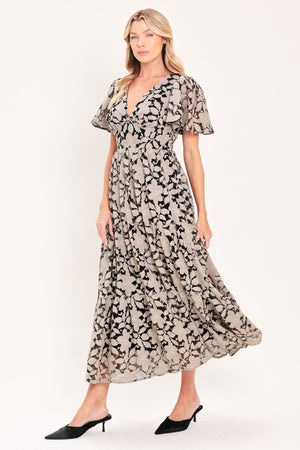 ASHEN FLORAL MAJESTY WOVEN LACE MIDI DRESS