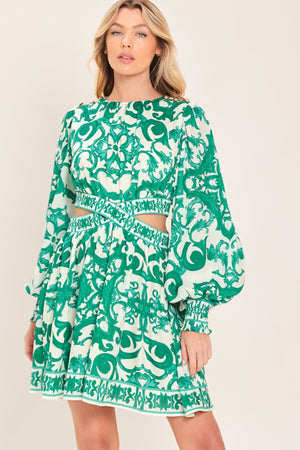 EMERALD FRESCO WOVEN MINI DRESS