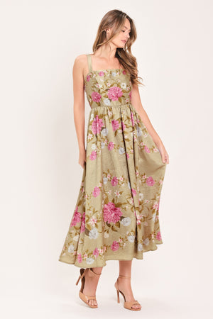 SWEET PEONY MORNING WOVEN MIDI DRESS