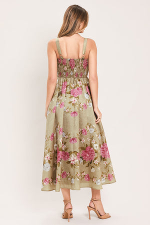 SWEET PEONY MORNING WOVEN MIDI DRESS