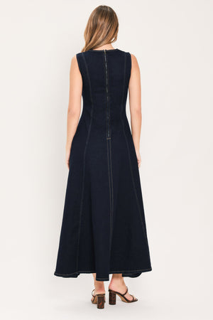 MIDNIGHT GOLDEN SECRET DENIM MAXI DRESS