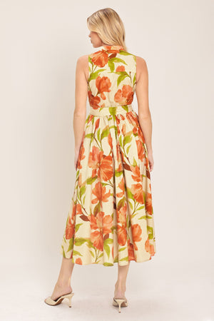 APRICOT SUNSET WOVEN MIDI DRESS