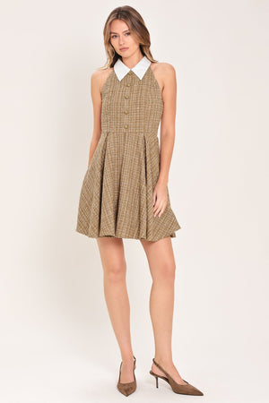 CAMBRIDGE COLLAR WOVEN TWEED MINI DRESS