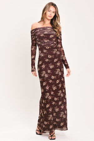 TWILIGHT GARDEN POWER MESH MAXI DRESS