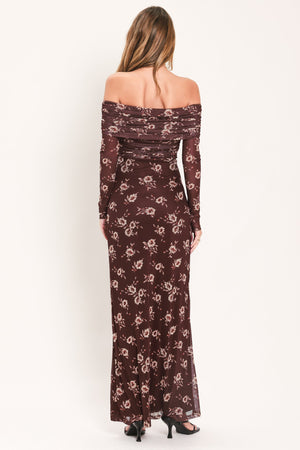 TWILIGHT GARDEN POWER MESH MAXI DRESS