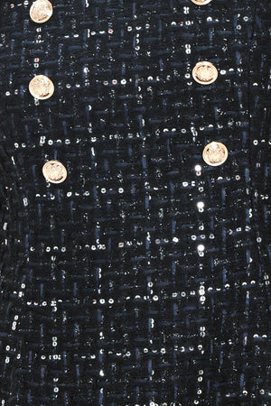 NAVY SPARK NAVY SEQUIN TWEED BUTTON-DETAIL MINI DRESS