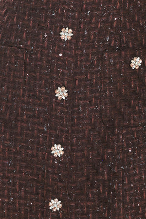 CHAMPAGNE NIGHTS CHOCOLATE SEQUIN TWEED MINI DRESS
