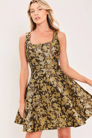 ANTIQUE GOLDEN SWIRL WOVEN MINI DRESS