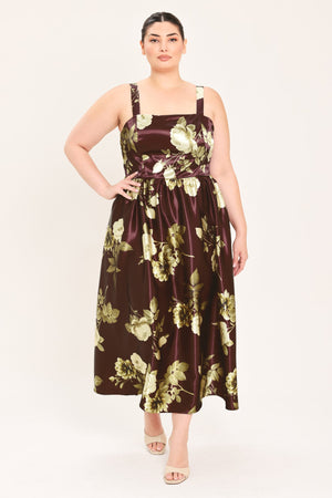 WINE GARDEN LULLABY WOVEN MIDI DRESS