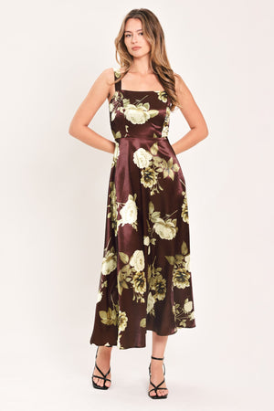 WINE GARDEN LULLABY WOVEN MIDI DRESS