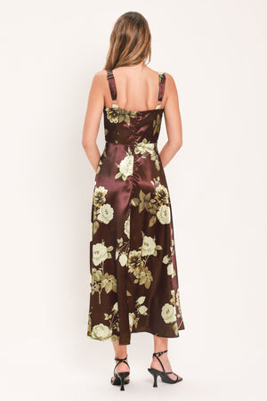 WINE GARDEN LULLABY WOVEN MIDI DRESS