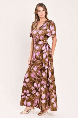 VIOLET GARDEN DRIFT WOVEN FAUX WRAP MAXI DRESS