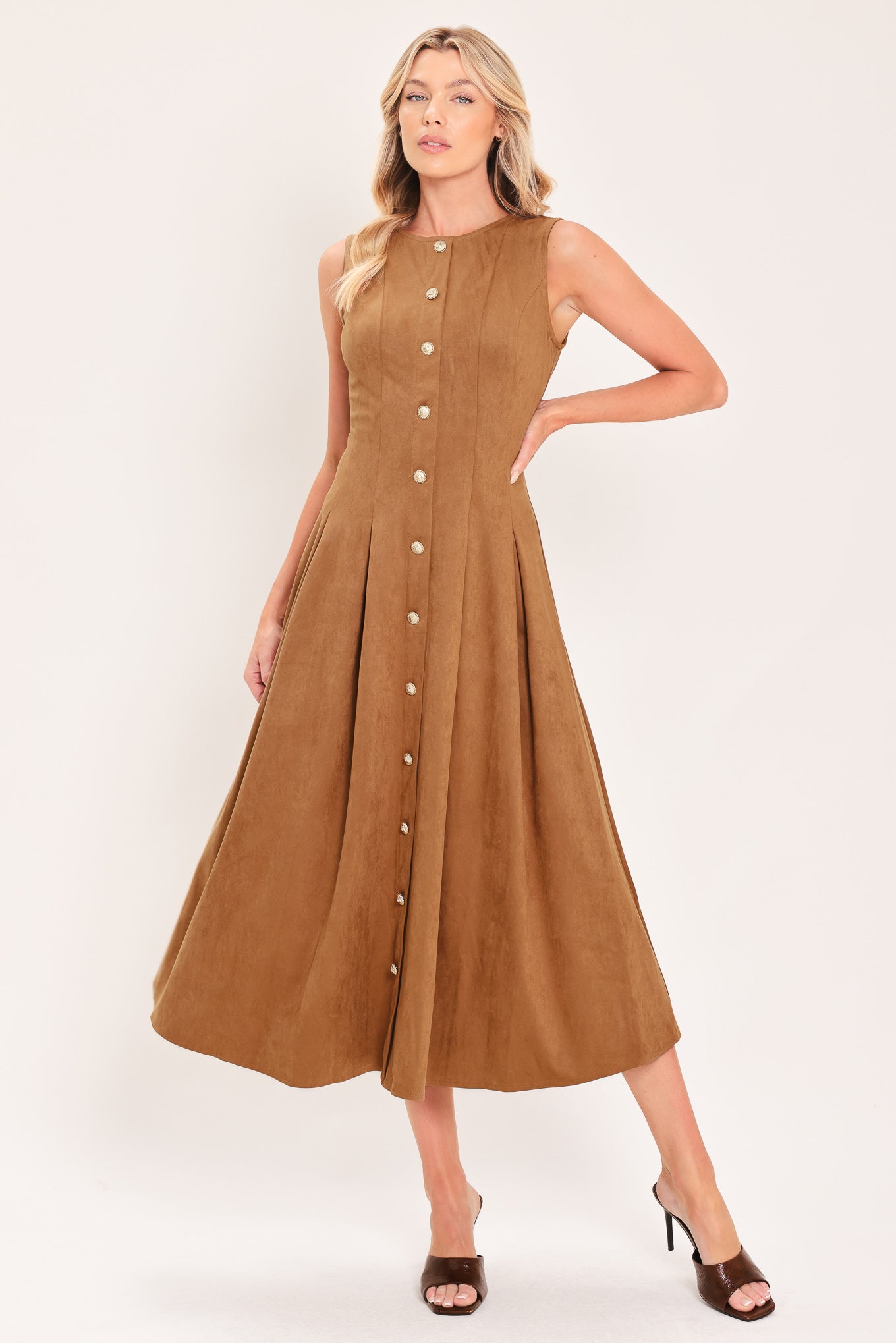 faux suede midi dress SADDLE SWING SUEDE l FLYING TOMATO CAMEL / M Wednesday Happy Hour Omaha Color:Blush/Silver Opaque Stretch Cinq à Sept Dany