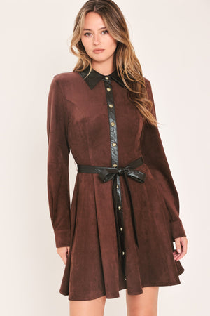 FALLING FOR YOU BURGUNDY FAUX SUEDE TIE-WAIST MINI DRESS