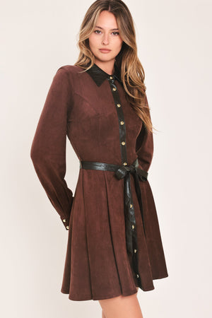 FALLING FOR YOU BURGUNDY FAUX SUEDE TIE-WAIST MINI DRESS