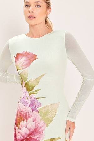 PASTEL BOTANIC SPLENDOR POWER MESH MAXI DRESS