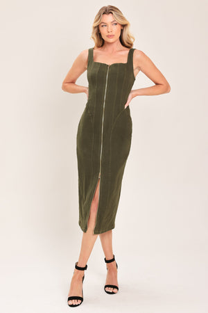 MODERN CARGO CHIC WOVEN TWILL MIDI DRESS