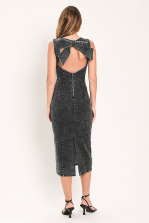VINTAGE CHARCOAL SCULPT DENIM MIDI SHEATH DRESS