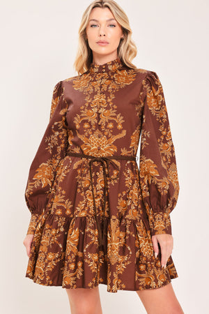 AUTUMN DAMASK SWAY WOVEN MINI DRESS