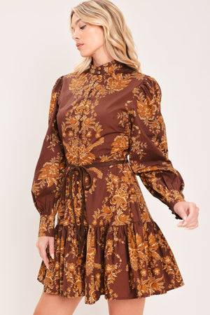 AUTUMN DAMASK SWAY WOVEN MINI DRESS