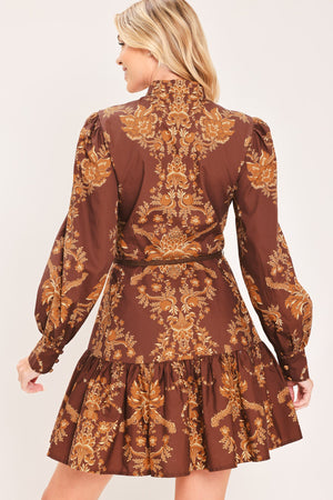 AUTUMN DAMASK SWAY WOVEN MINI DRESS