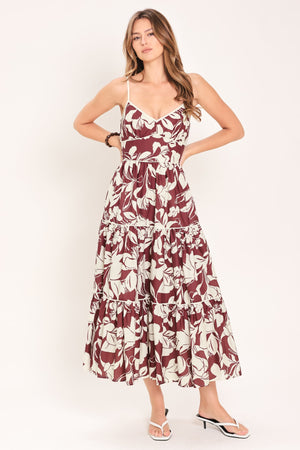 ROMANCE IN WINE WOVEN MIDI DRESS