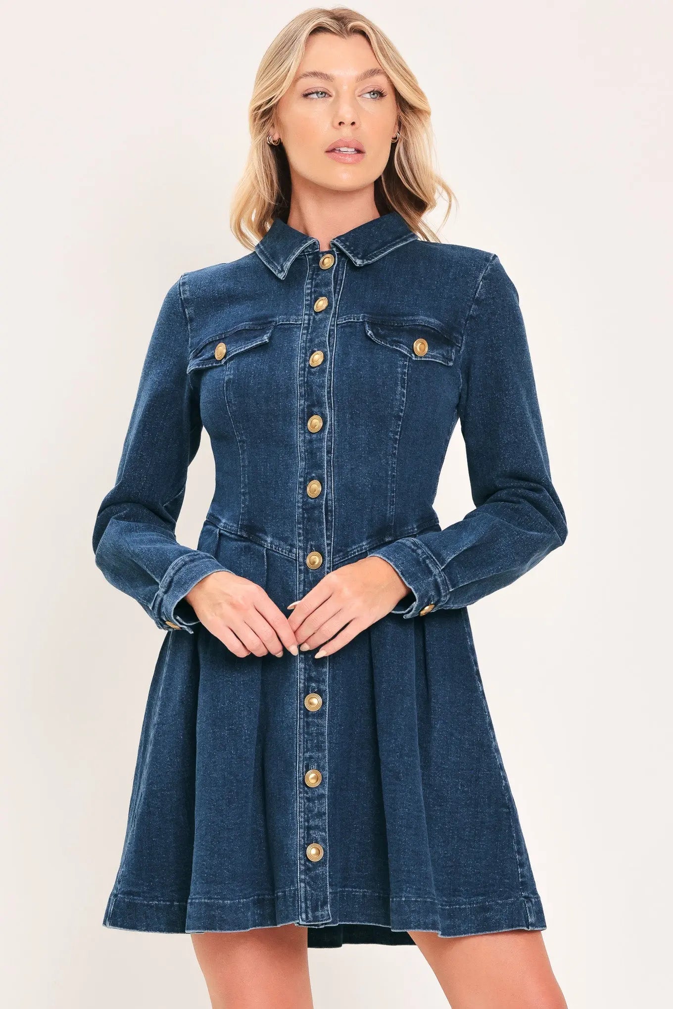 DENIM HERITAGE FLARE MINI DRESS