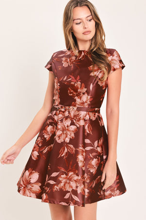 MAHOGANY FLORAL KISS WOVEN MINI DRESS