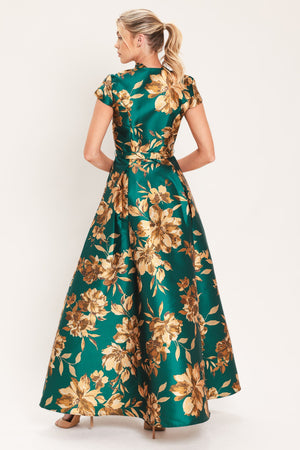 EMERALD GOLDEN BLOOM WOVEN MAXI DRESS