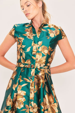EMERALD GOLDEN BLOOM WOVEN MAXI DRESS