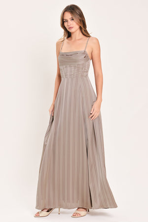 MISTED SILK DAYBREAK WOVEN SHADOW STRIPE MAXI DRESS