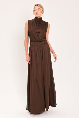 ESPRESSO GATHERED GLOW WOVEN MAXI DRESS