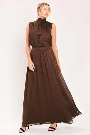 ESPRESSO GATHERED GLOW WOVEN MAXI DRESS