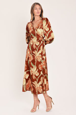 FALLING FOR YOU FAUX WRAP MIDI DRESS